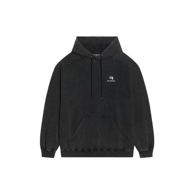 Balenciaga Спортивная толстовка с капюшоном B, средняя посадка, 'Черный', мужская 600583TLVA11070