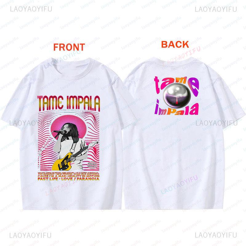 Vintage Tame Impala Graphic TShirts Unisexs Clothing Pop Rock Band Print TShirt Short Sleeved 2 Side Camisetas Fashion Retro Tee