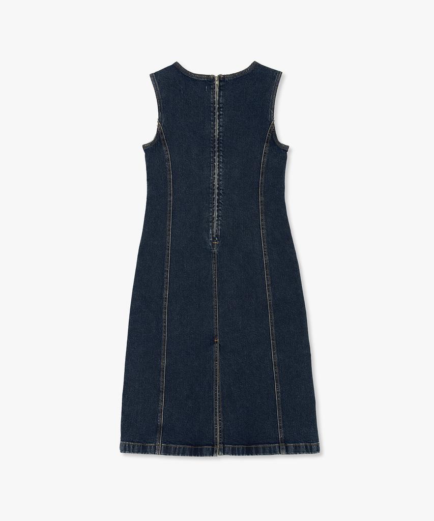 Plack Woman Rivet Detail Sleeveless Denim Dress Mid Blue