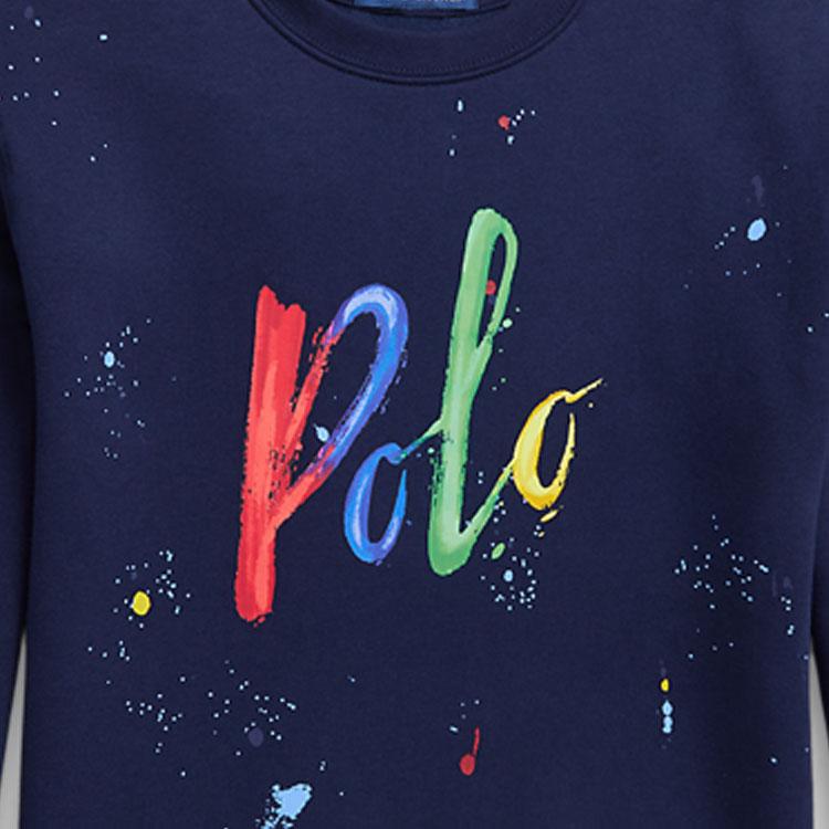 Свитшот Polo Ralph Lauren Весна-Лето 2024 Принт с буквами Круглый вырез Повседневный Длинный рукав Детские топы Темно-синий CWPOKNIY8021053-410