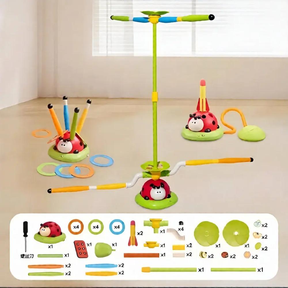 2/3/4/5-in-1 Ladybug Kids Outdoor Toy, Rocket Launcher Musical Jump Ring Toss, Christmas Gift for 3-8
