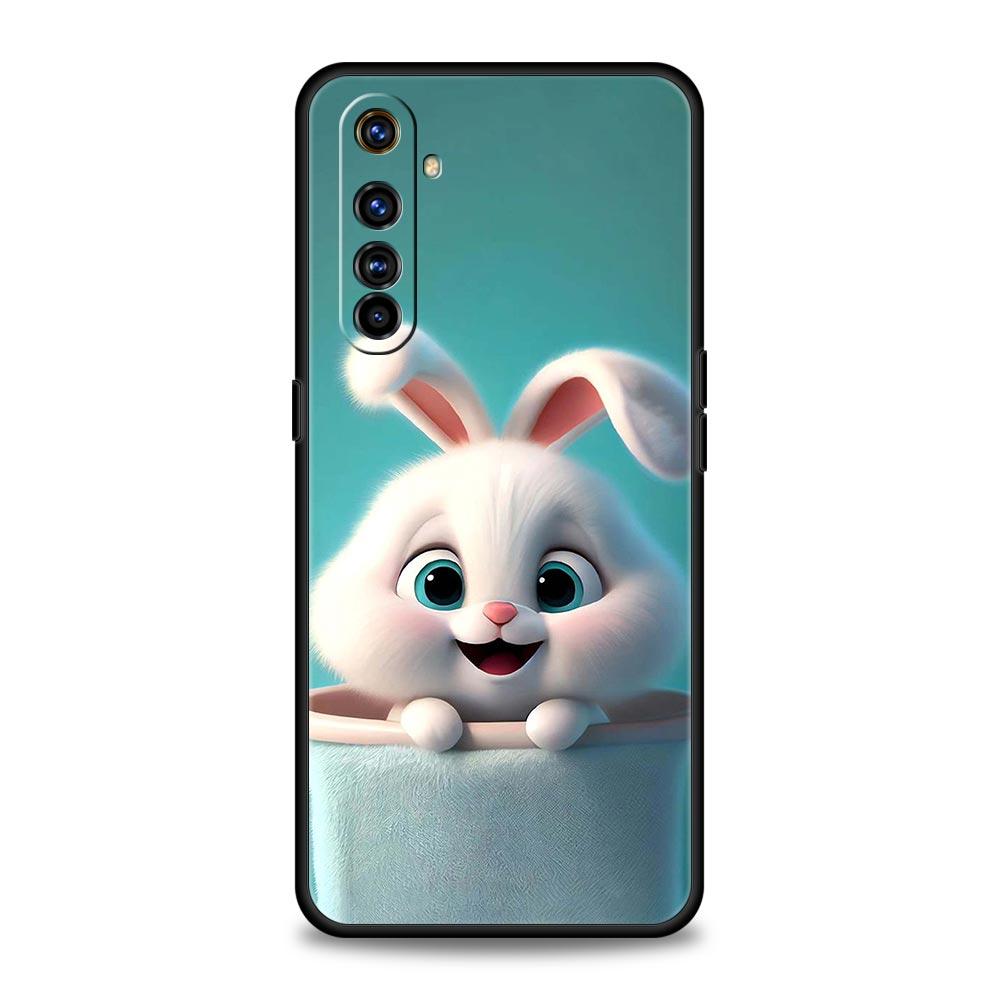 Soft TPU Case For Realme C67 C63 C55 C53 C25 C21 10 11 12 13 GT 2 3 5 Pro Plus 5G Phone Cover A Cute Rabbit With A Purple Hat