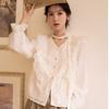Mishow White Bow Blouse for Women Autumn 2023 Fashion Elegant Loose Lace V-neck Long Sleeve Button Casual Shirts MXC41X1280
