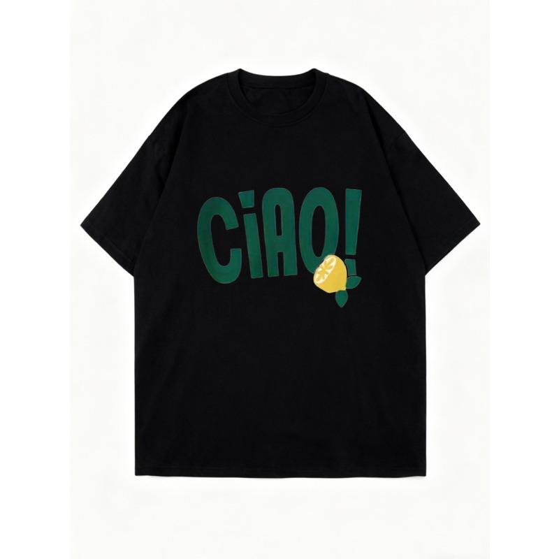 Черная футболка оверсайз с текстом Ciao и принтом лимона, повседневная одежда для женщин