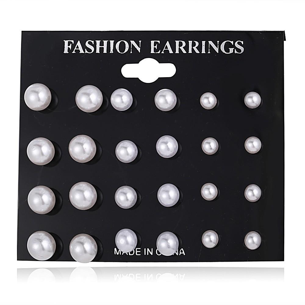 12-Piece Retro Pearl Stud Earring Set: European & American Minimalist Three-Color Collection