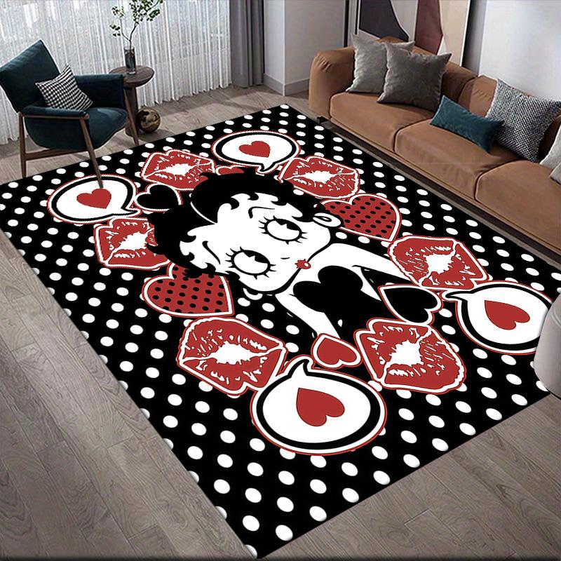Betty Boop Flannel Pattern Square Carpet,Area Rug,Carpet Rug for Living Room Bedroom Sofa Playroom Decor,Non-slip Floor Mat