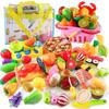 Button Moon Play Kitchen Toys with Educational DIY Passes Food Sanitation Play Cooking Pretend Play Set, 60PCS, Basket, Toys, Children, Fruits,