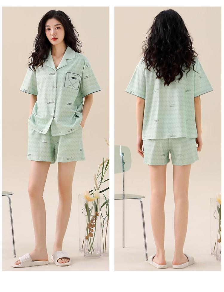 Paibangnu fashion short sleeved cardigan high-end feeling skin friendly short sleeved shorts can be worn as women's home clothes fd