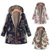 Цветочный Лист Принт Женское Осенне-Зимнее Теплое Пальто С Капюшоном На Молнии Пальто