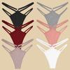 FINETOO 6Pcs Cotton Double Belts Underwear Women Sexy Metal Ring Thongs Low Waist Erotic Lingerie Breathable Comfort Intimates