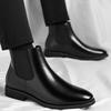Men Chelsea Boots British Style Business Leather Boot Fashion Casual High Top Boots Men's Winter Plush Warm Business Dress Boots