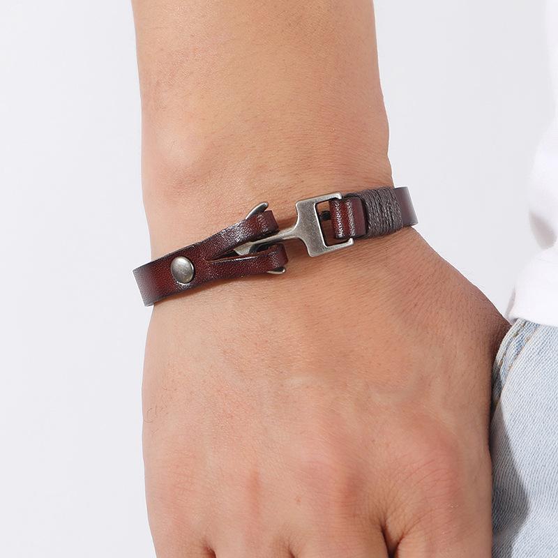 Punk Cowhide Leather Bracelets Bangles Fashion Anchor Bracelet Men Hot-selling Original Ocean Style Accessories Jewelry Gift