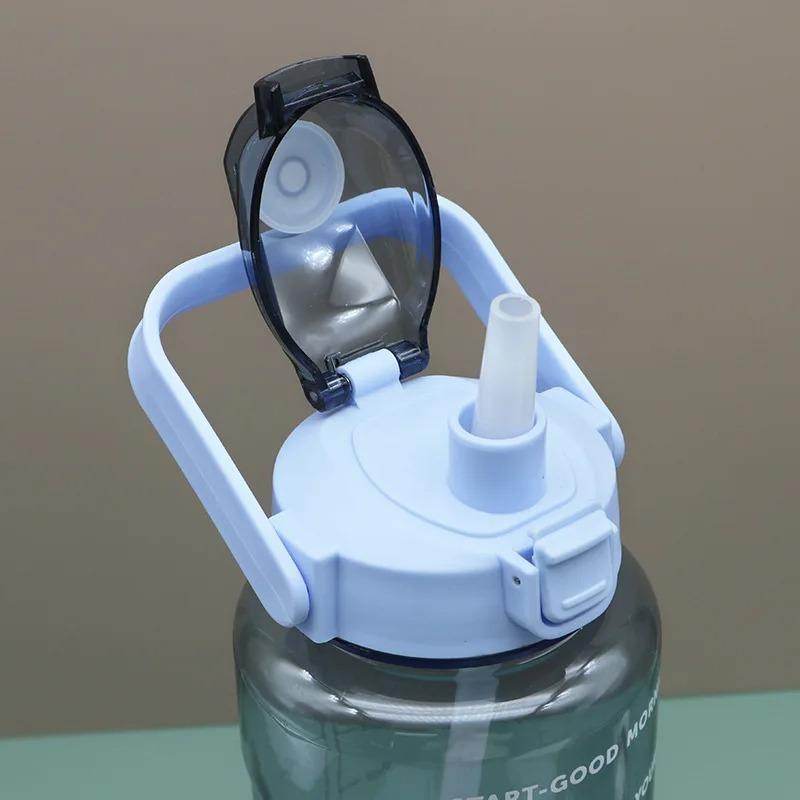 64 унции Большая вместимость Прозрачная чашка Кружка с соломинкой со шкалой Спортивная бутылка для фитнеса на открытом воздухе Пластиковая кружка Кружка с соломинкой большой вместимости