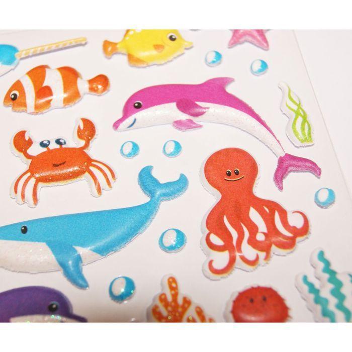 Reusable Stickers - 3D Relief - Sea Animals - Glitter