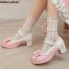 Fashion Woman Med Heel Lolita Shoes Patent Leather Patchwork Cute Bow Mary Jane Pumps Bride Wedding Cosplay Party Pink Black Size 31-48