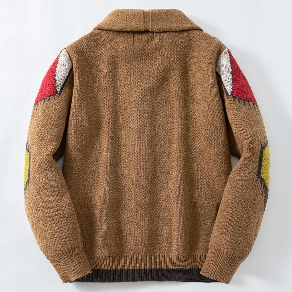 Мужской кардиган жаккардовой вязки на осень/зиму с отложным воротником (SY0009)