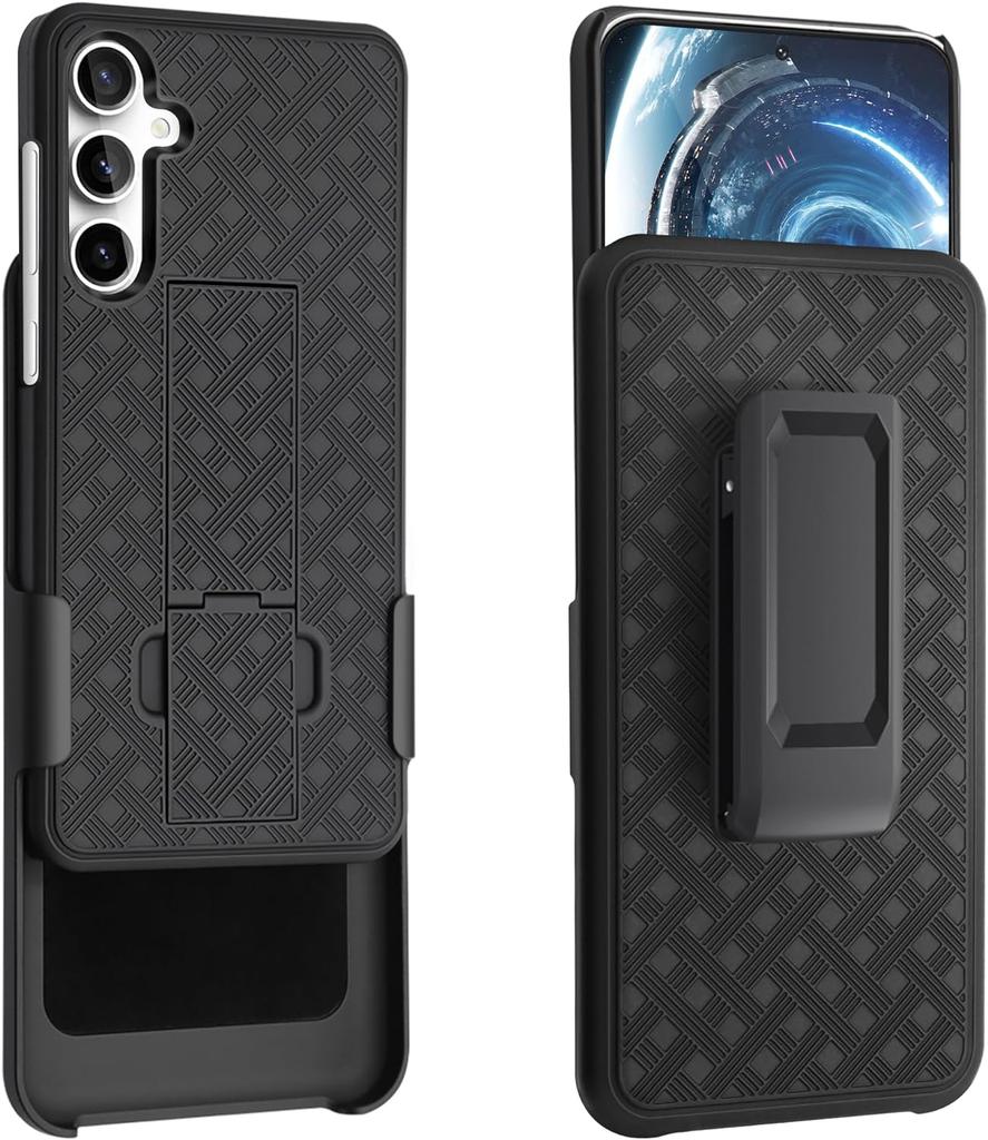 Woven 2 in 1 Hybrid Hard Shell Holster Combo Case With Kickstand & Belt Clip For Samsung Galaxy S23 6.2 Inch 5G