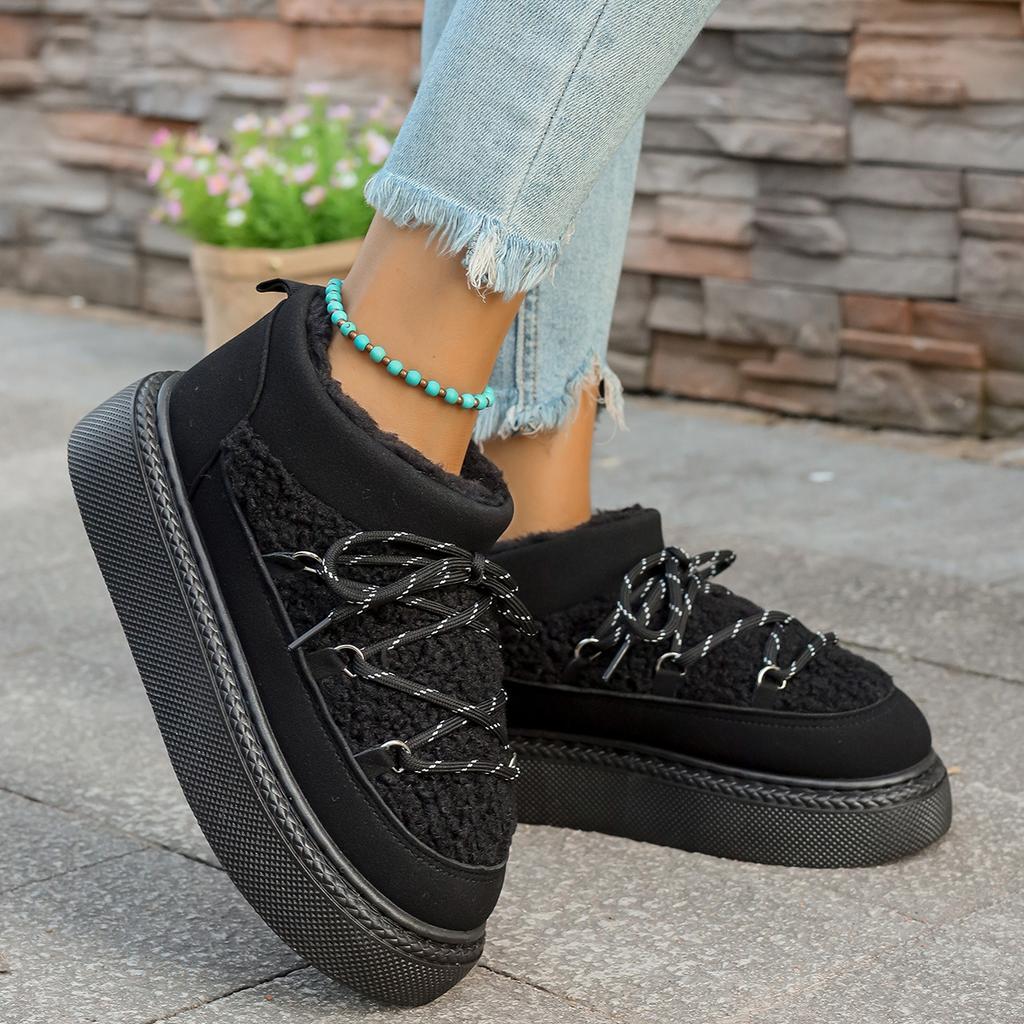 Модные плюшевые хлопковые ботинки на толстой подошве с перекрестными ремешками, новинка сезона осень-зима 2025