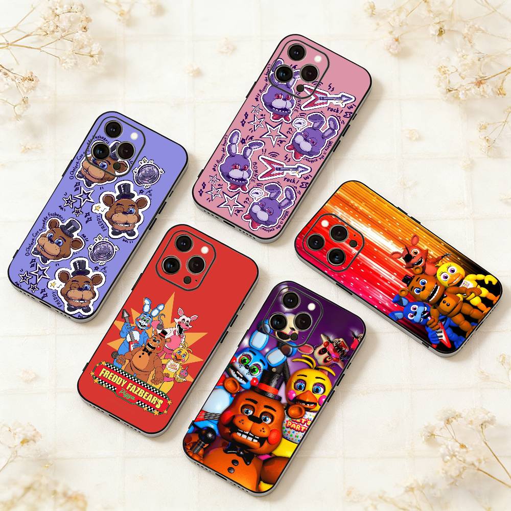 F-Five Nights At Freddy-s Phone Case For iPhone 17,16,15,14,13,12,11 Plus,Pro Max,XS,Soft Silicone Black Cover