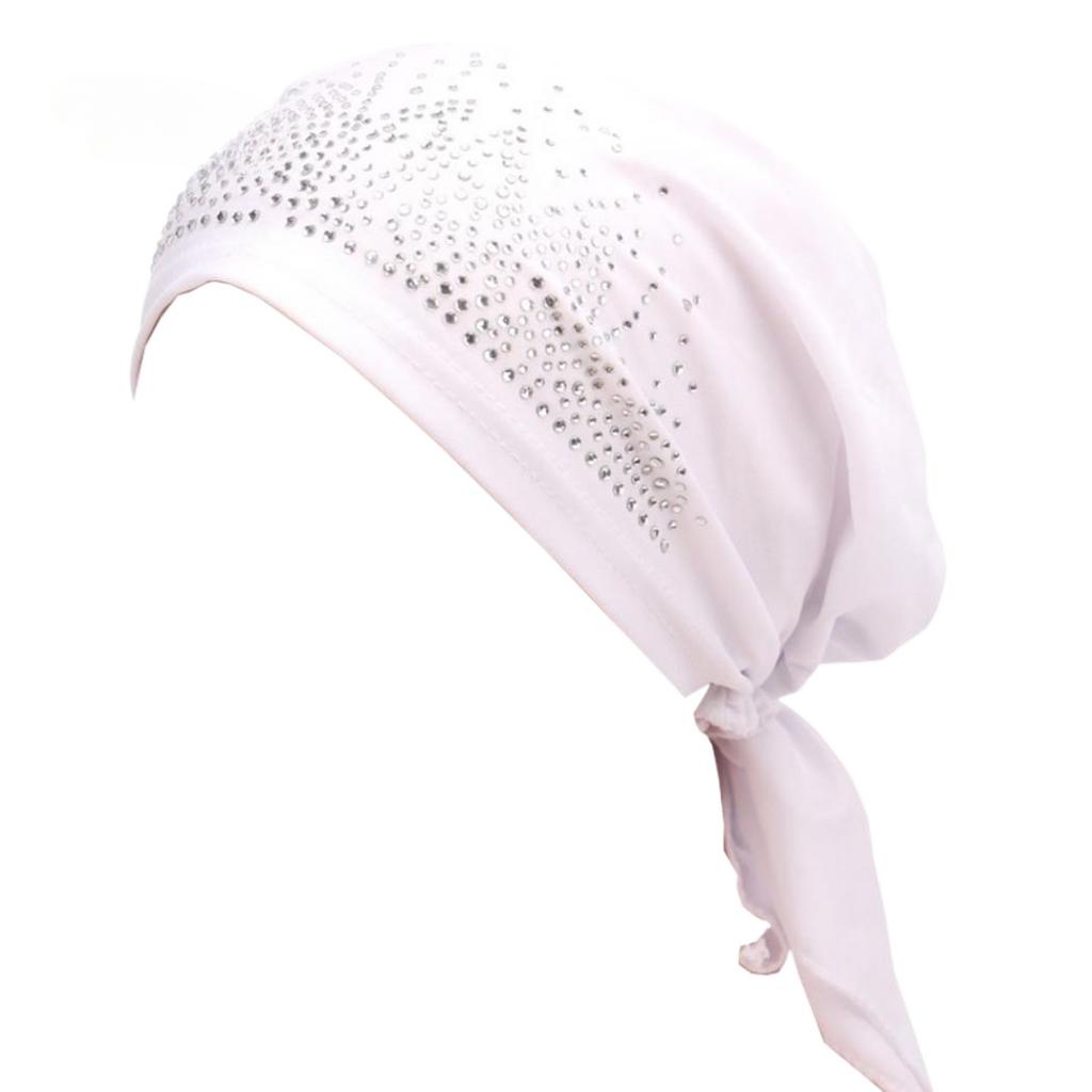 Cute Lady Rhinestone Muslim Turban Hat Chemo Cap Hair Loss Hijab Cap Cover EMA