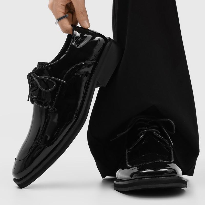 Cleanfit square head leather shoes men's glossy commuter derby shoes dress wedding shoes