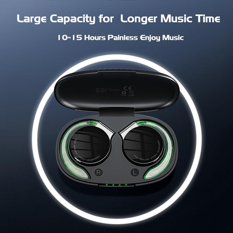 VAORLO Спортивные наушники TWS, светящиеся наушники-крючки, IPX5, водонепроницаемые, ENC, стереогарнитура с шумоподавлением, Bluetooth 5,2, безболезненное ношение