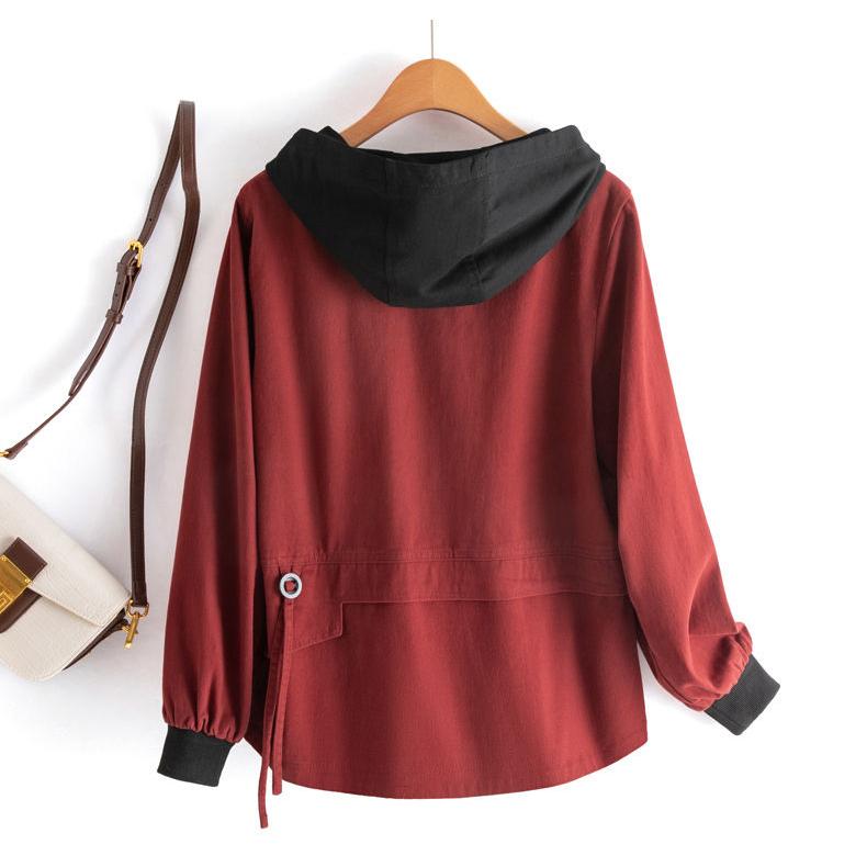 Женская куртка большого размера с капюшоном и застежкой-молнией, весна-осень