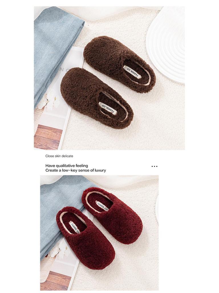 Зима 2025 Уличные Женские Плюшевые Меховые Шлепанцы Корейского Стиля с Закрытым Носком