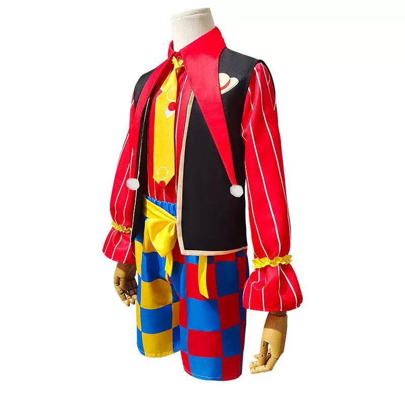 One Piece Monkey D Luffy Circus Clown Cosplay Costume, 6‑Piece Full Set Anime Halloween Role‑Play Outfit for Adults & Kids
