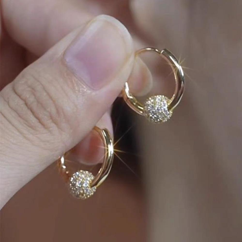 Exquisite Luxury Shining Brightly Full of Zircon Geometry Ball Hoop Earrings for Women Korean Designer Jewelry Accessories Gift