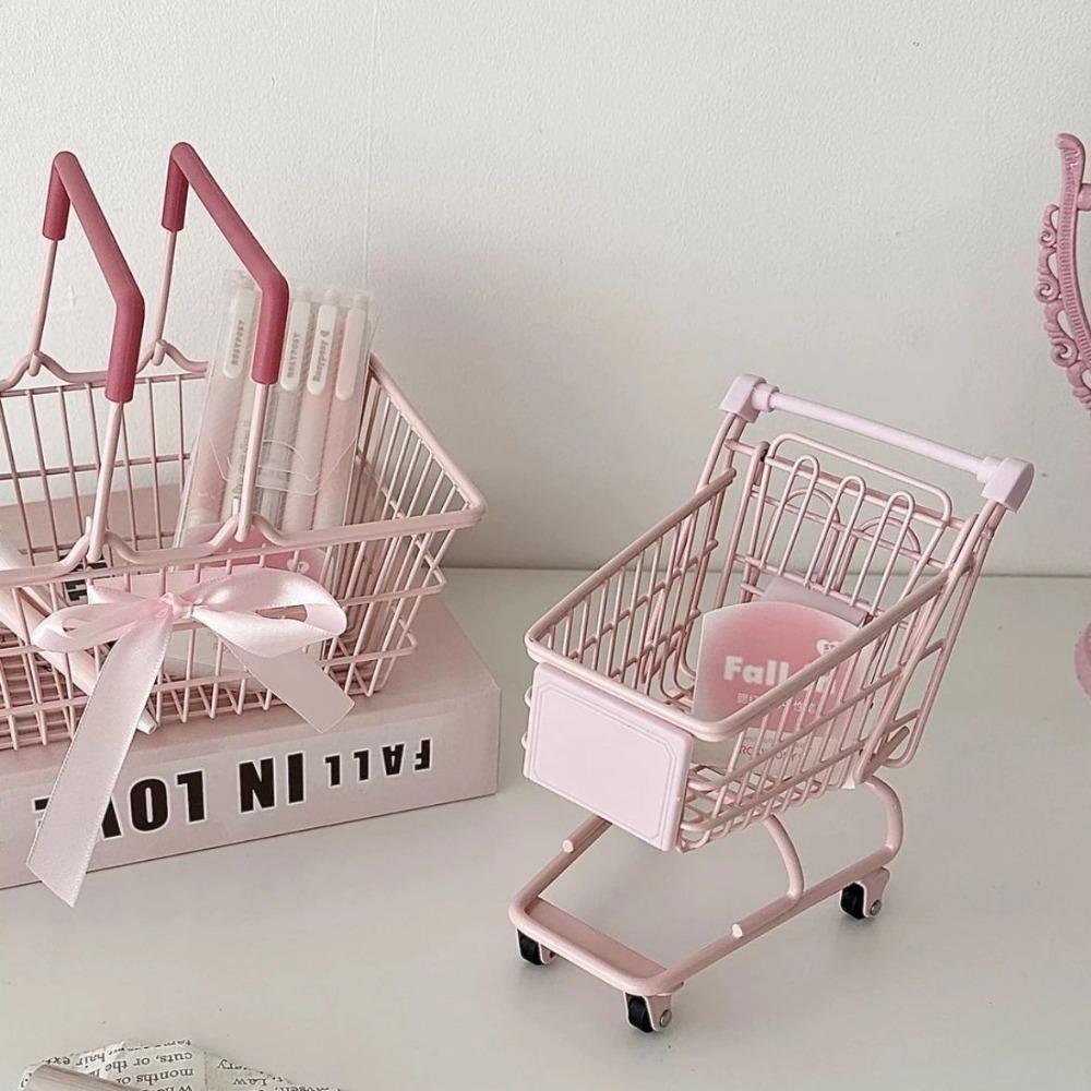 Model Mini Storage Basket Metal Toy Trolley Container Portable Shopping Cart Storage  Desktop