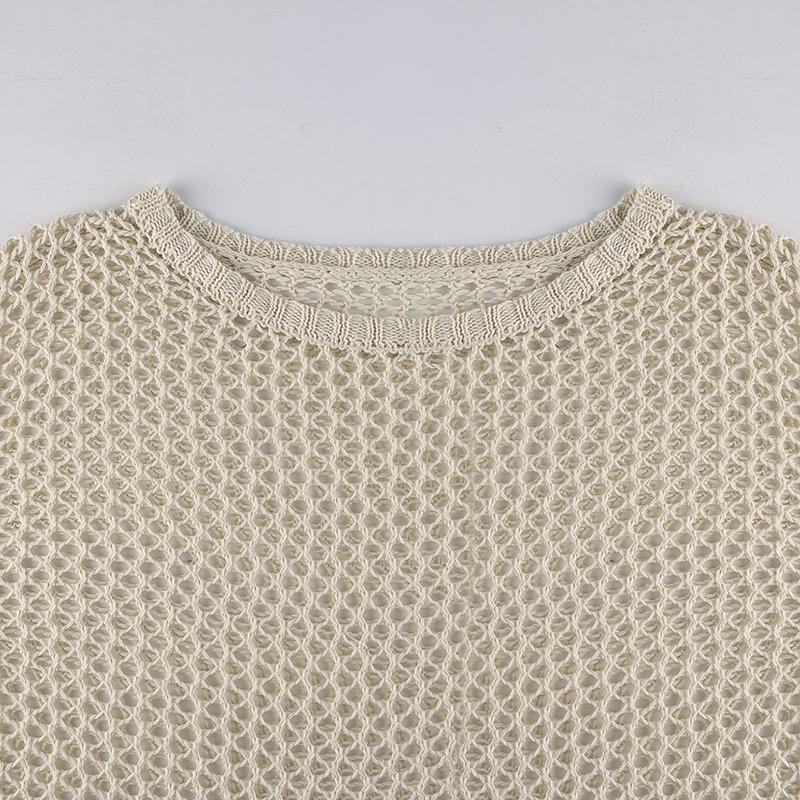 Уличная одежда, пуловер, женский винтажный повседневный вязаный свитер, футболка с длинным рукавом Y2K, ажурный халат, топы, свободные пуловеры, модная футболка