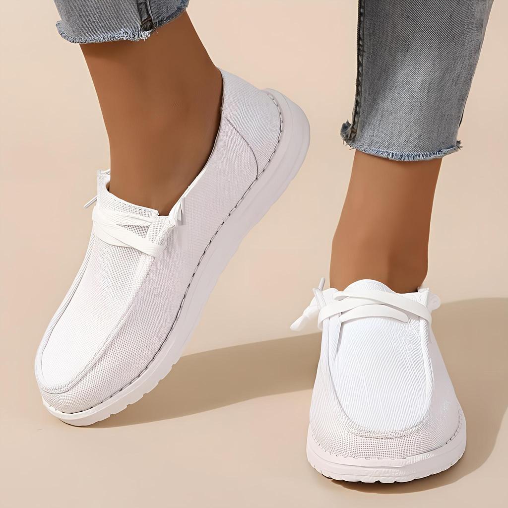 Summer Women's Outdoor Footwear Lace Up Loafer Shoes Casual Canvas Lightweight Slip On Shoes Flat-bottomed Lace-up Loafers for Four Seasons