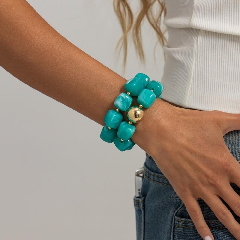 2Pcs/Set Irregular Stone Beaded Bracelet Elastic String Boho Bracelet  Jewelry Accessories