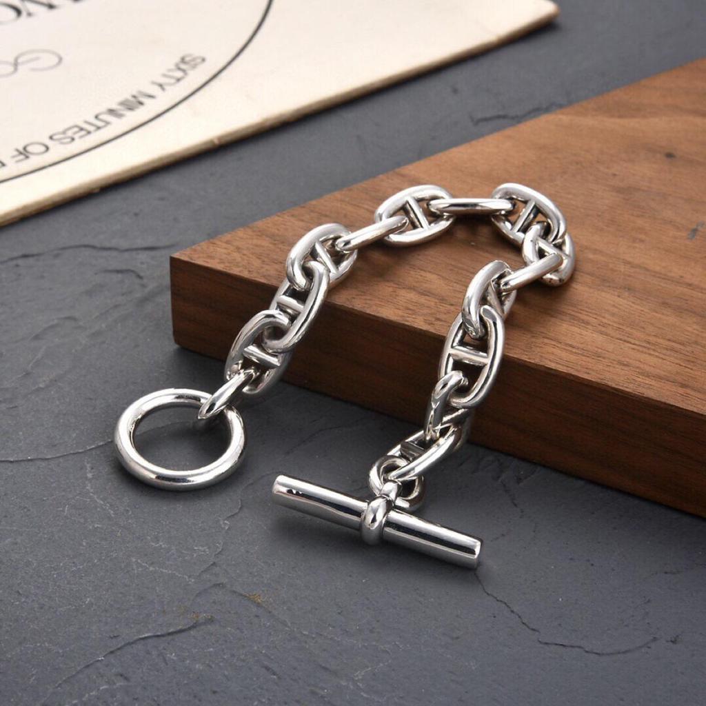 Retro Heavy OT Buckle S925 Silver Unisex Bracelet - Personality and Trendy Jewelry