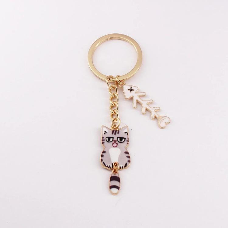 1 Piece Women Exquisite Cat Key Holder Cute Cartoon Kitten Fish Bone Keychain Organizer Portable Fashion Girl Pendant