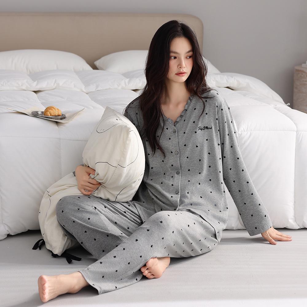 Женский модальный пижамный комплект для весны и осени: Кардиган, Длинный рукав, Свободный крой, Большой размер