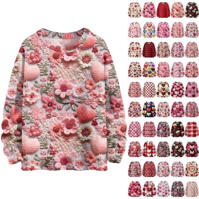 С Днем святого Валентина, толстовки для женщин, вязаный свитер, симпатичная рубашка, осенний свитер с круглым вырезом, топы