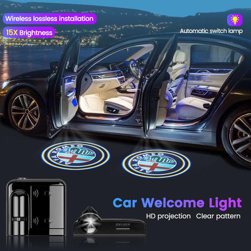 Car Door Wireless HD Logo Welcome Lights Projector Auto Styling Decor For Alfa Romeo 159 147 Giulietta Stelvio 4C MITO 156 GT zl4