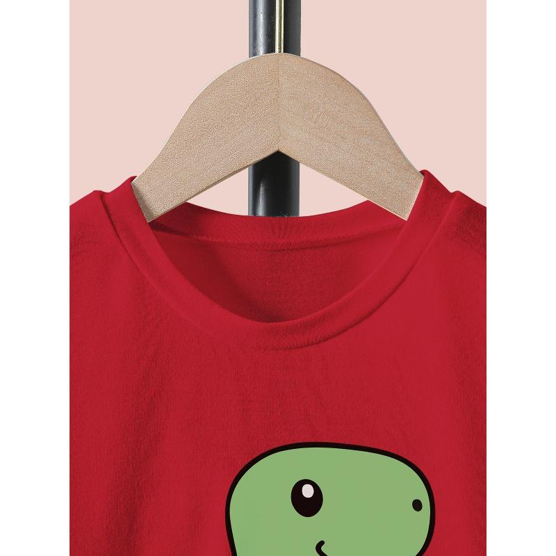 Kids Crewneck T-Shirt, Hatching Dinosaur Cute Healing Cartoon Animal Print