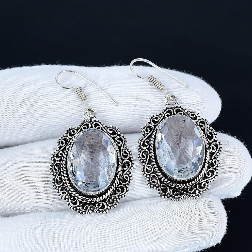 Серьги с драгоценным камнем Белый Топаз, Серьги из стерлингового серебра 925 пробы, Серебряные серьги для подарка, Висячие серьги с Белым Топазом для вечеринки, подарки