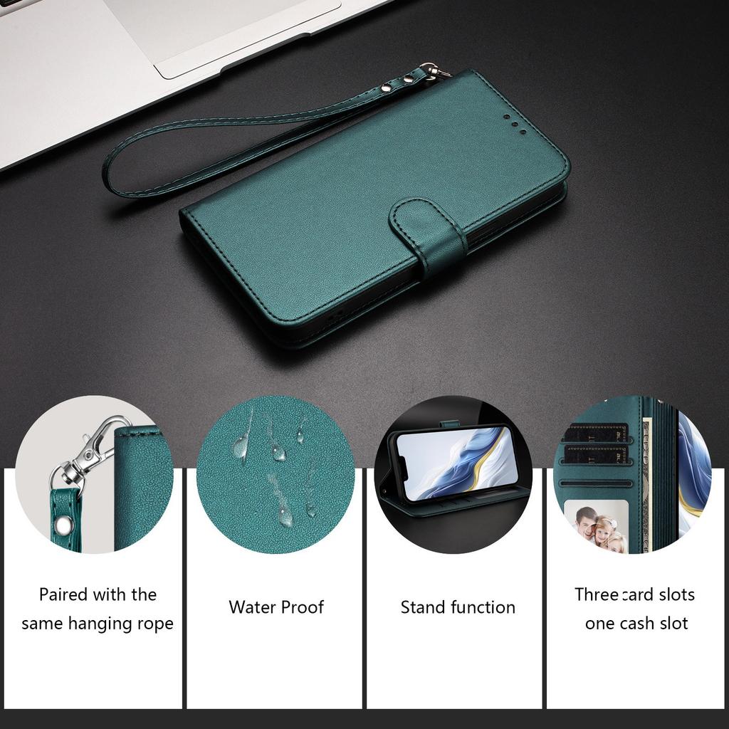 Для Oppo Reno14 5G (Глобальный) Кожаный чехол-кошелек с подставкой для телефона и ремешком на запястье