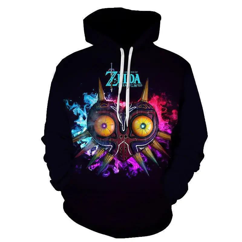 Косплей Легенда Zelda Link Толстовки с капюшоном на молнии Топы Куртки Аниме 3D Принт Толстовка для взрослых Мужское пальто Модная уличная одежда