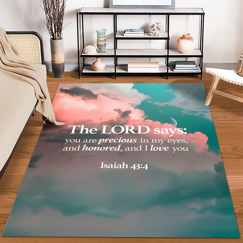 "The LORD's Promise in Pastel Clouds" Non-slip rug suitable for living room and bedroom sofas.
