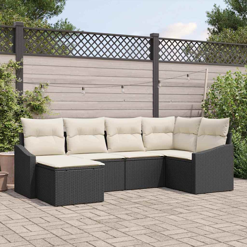 Garden Dining Set with Cushions 6 pcs Black and Cream