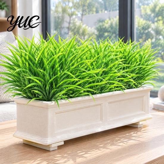 Artificial Greenery Decor 1/12Pcs 5-Fork Plants, UV Resistant Faux Stem Decoration, Realistic Fake Plants Plastic Grass for Outdoor Garden Patio Porch