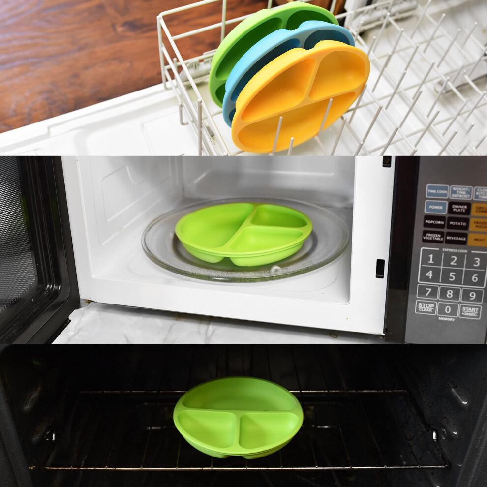 PandaEar Baby Suction Plates Divided Unbreakable Silicone Baby Weaning Plates for Toddler Kids Children - 3 Pack - Non-Slip - Dishwasher and Microwav