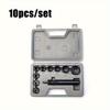 10pcs Heavy-Duty Hollow Punch Press Set with Interchangeable Dies and Textured Handle, Durable High Carbon Steel Construction
