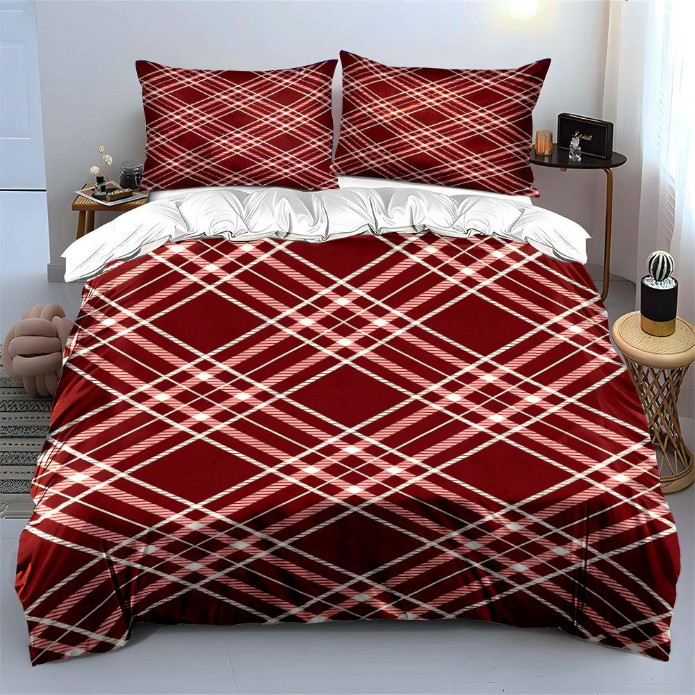 Red plaid crisscross pattern. Bedding sets Duvet cover sets Duvet covers Pillowcases(1 * Duvet Cover 2 * Pillowcases without duvet insert)