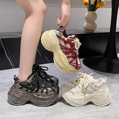 Модные 8 см новые дышащие сетчатые весенне-осенние массивные кроссовки на каблуках с высокой платформой для папы, женские модные повседневные кроссовки на танкетке для ходьбы